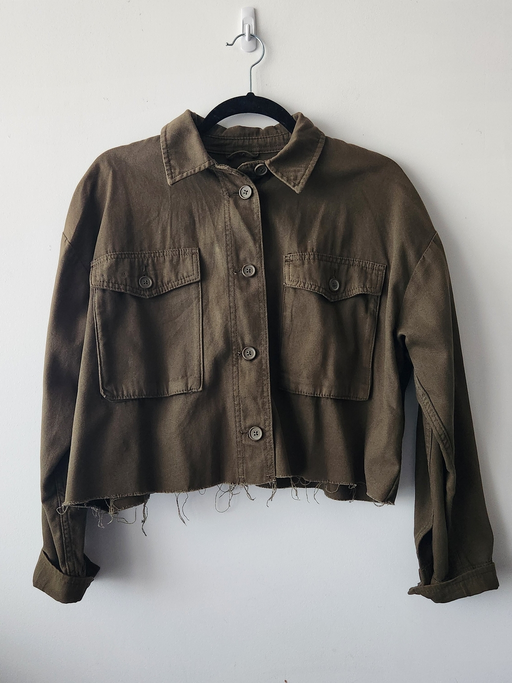 Topshop Cropped Utility Jacket in Olive